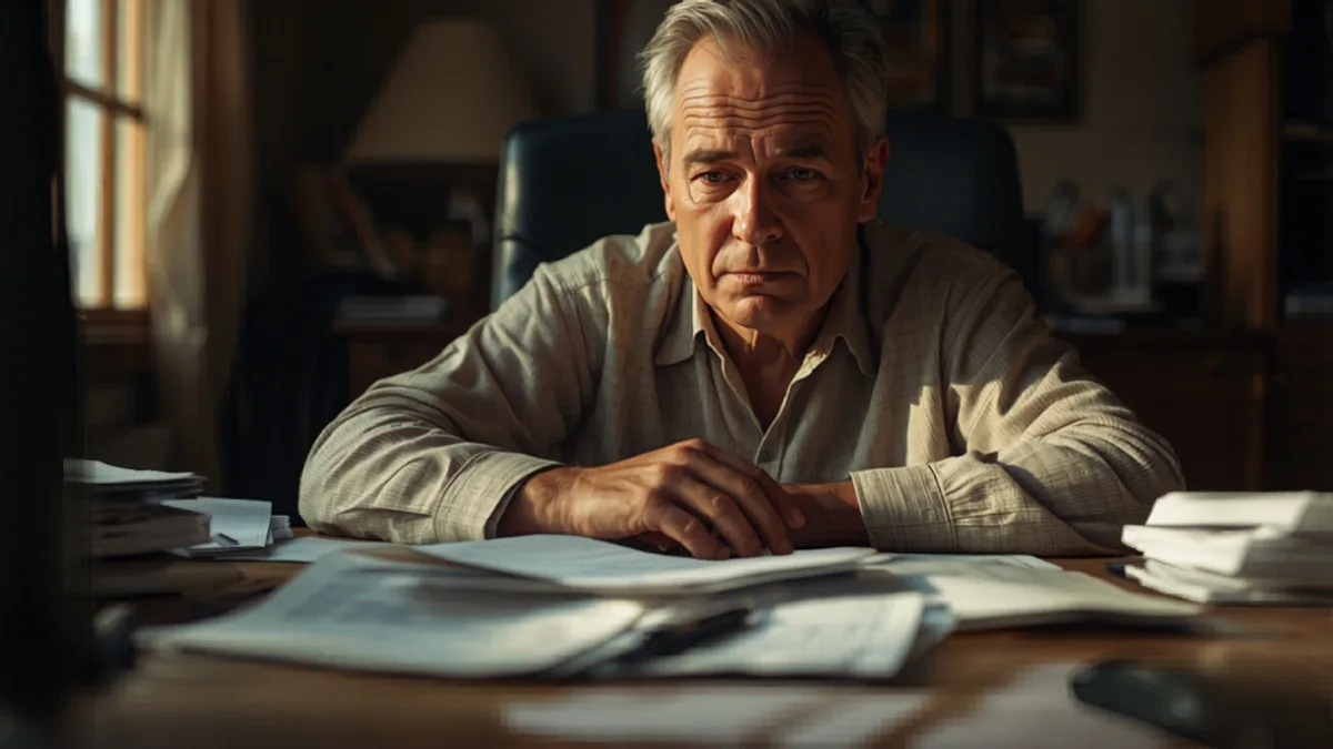person reviewing financial documents at desk making debt vs savings decisions