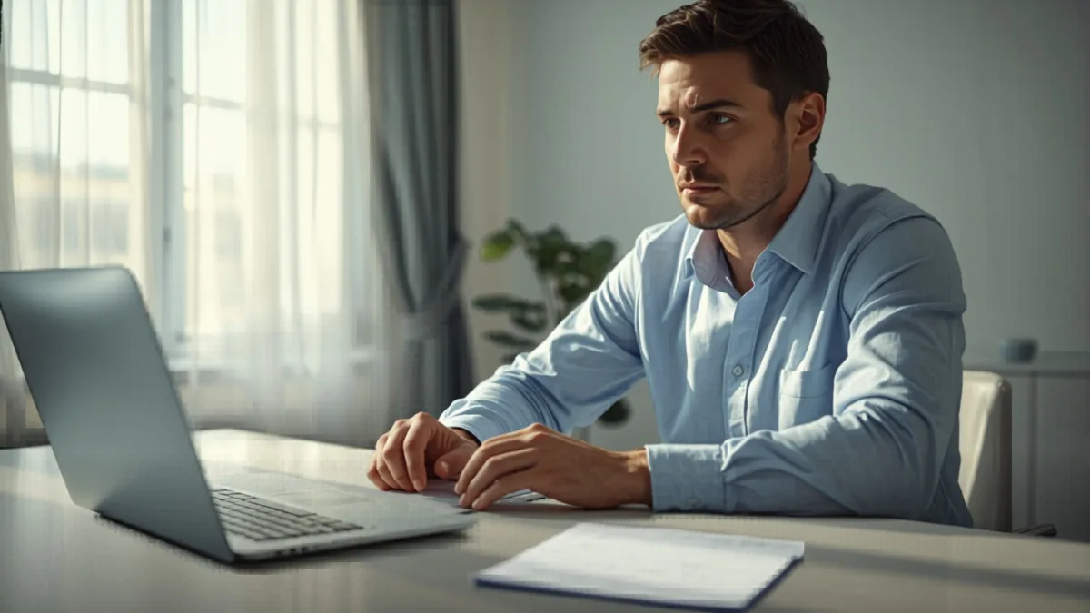 focused professional reviewing investments in sunlit home office