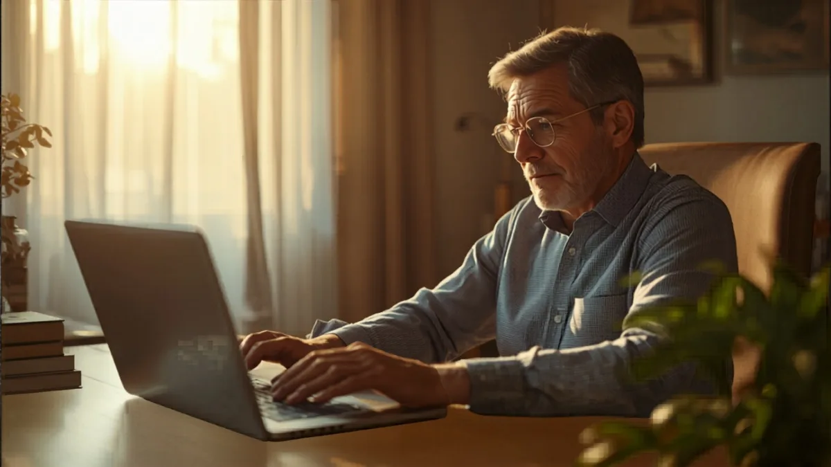 person browsing investment portfolio on laptop at home